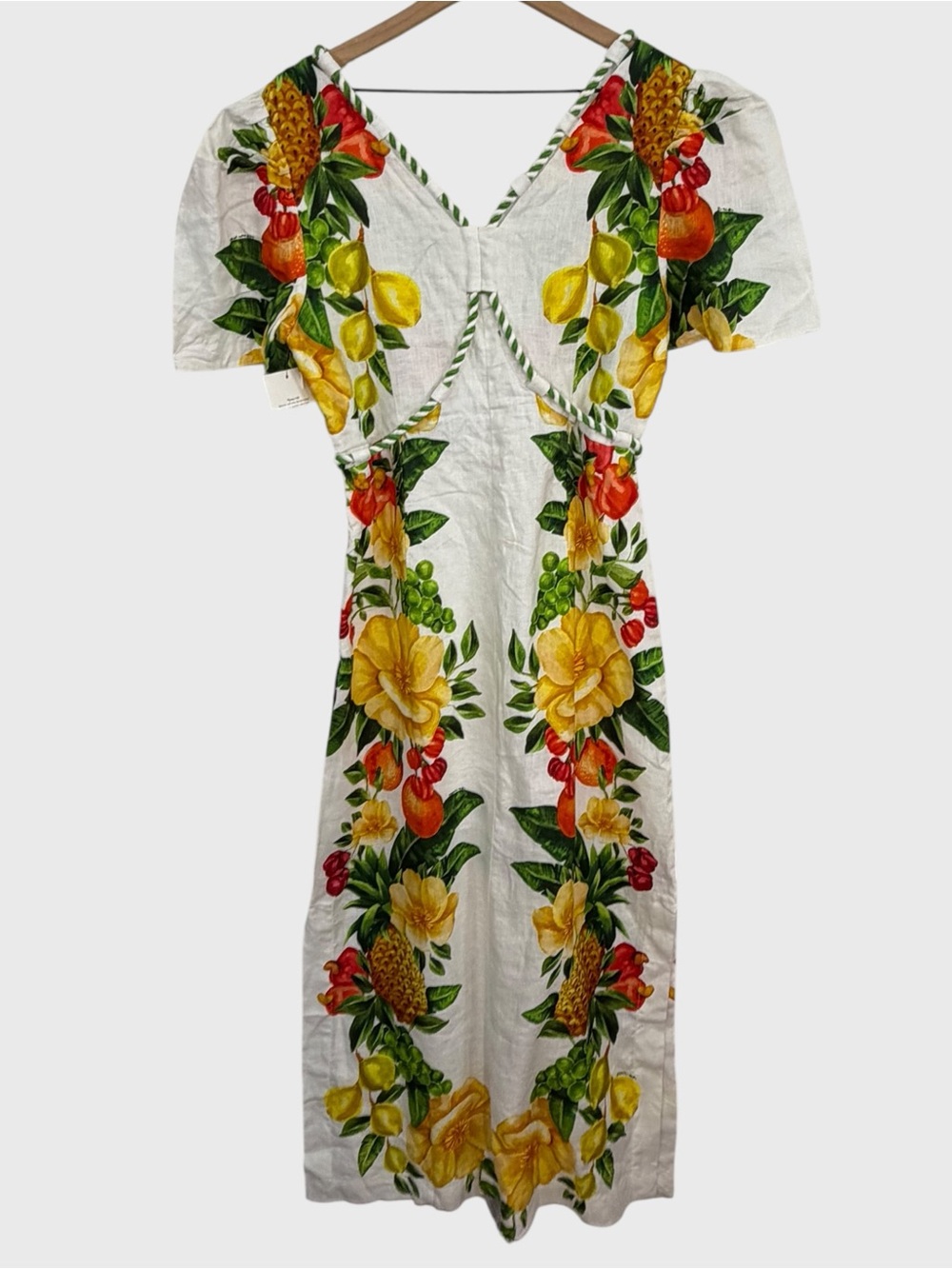 Farm Rio NWT White Multicolor Floral Fruit Linen Long Dress Size Large - Picture 4 of 13